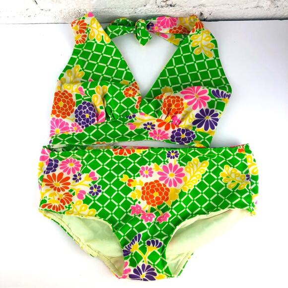 Vintage 70’s Flower Power Bikini Swimsuit - Picture 1 of 11